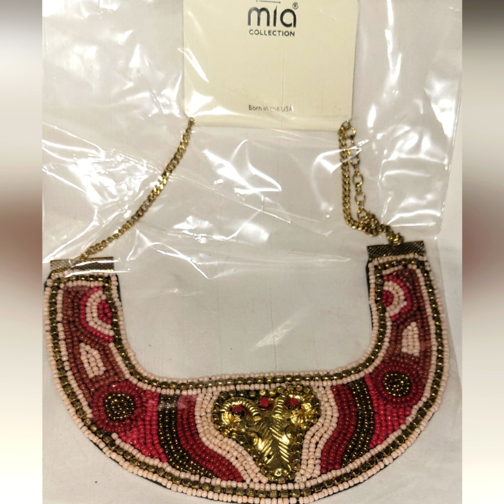 Mia Collection Ornate Pink,Red, and Gold Beaded Bib Necklace